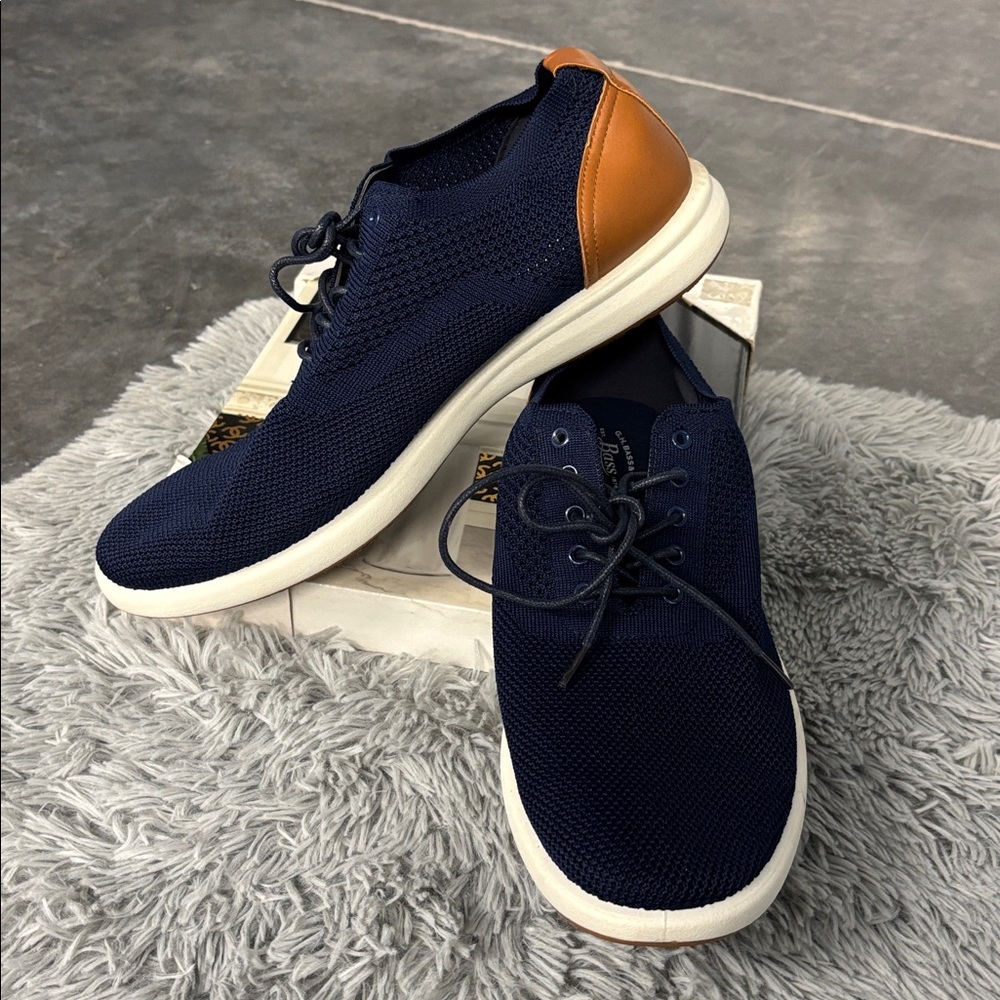 NWT G H Bass & Co Navy Knit Mesh Woven Sneakers Shoes Tan Brown Oxford Men’s 13 - Picture 12 of 16